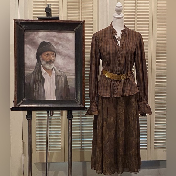 Peruvian Collection dark brown and olive silk skirt - Picture 10 of 10